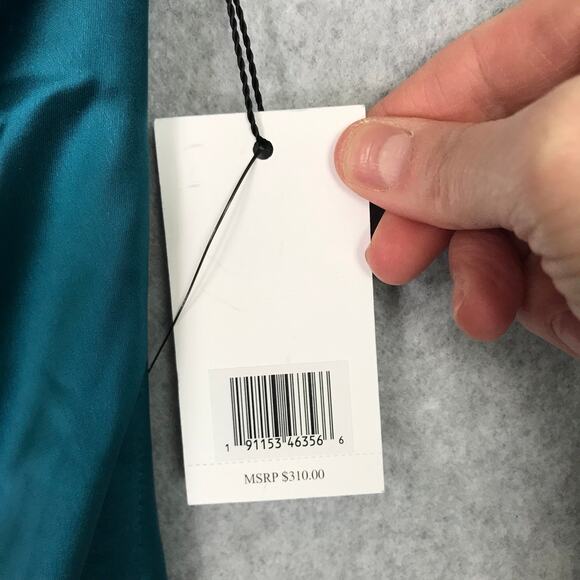 Jason Wu Midi Slip Dress Large‎ Blue Satin Ruched Strappy Silky Criss Cross Back - Picture 7 of 12